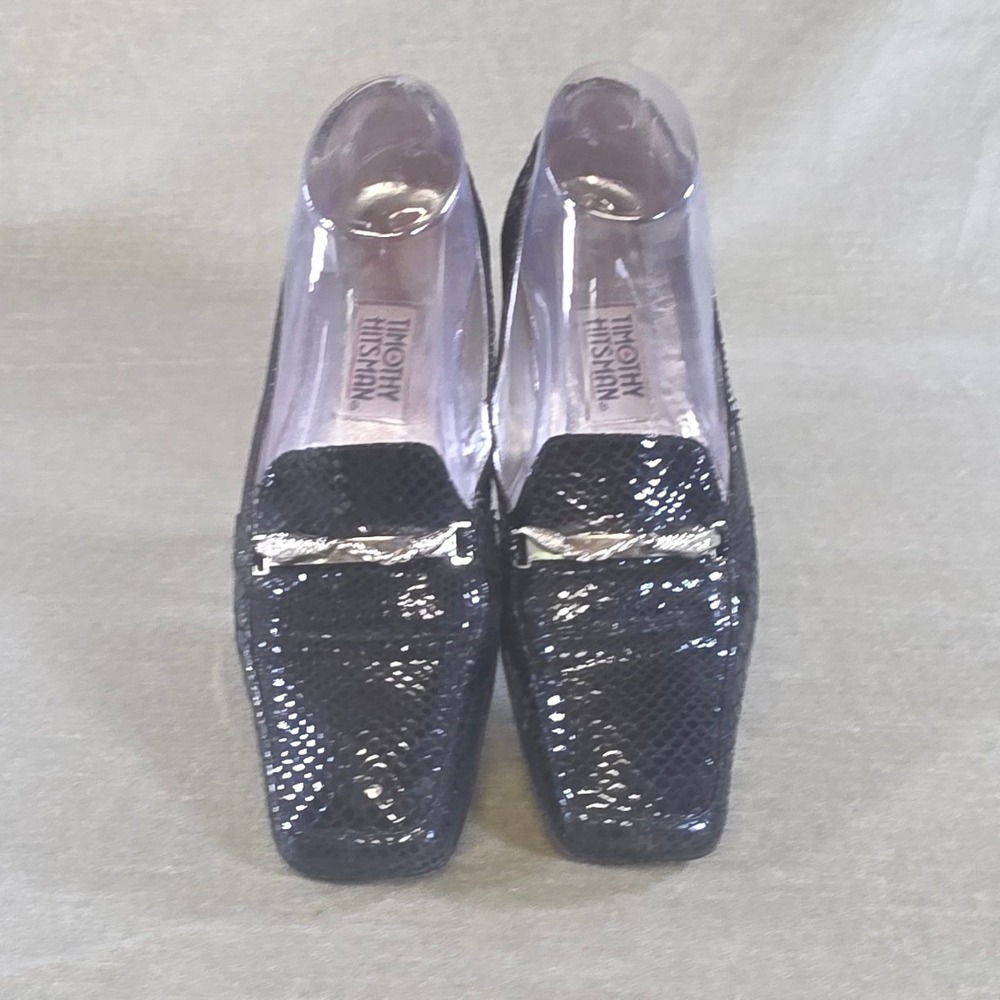 Vintage Timothy Hitsman Black Snakeskin Loafers Double Snake Bit Hardware Sz 9 N